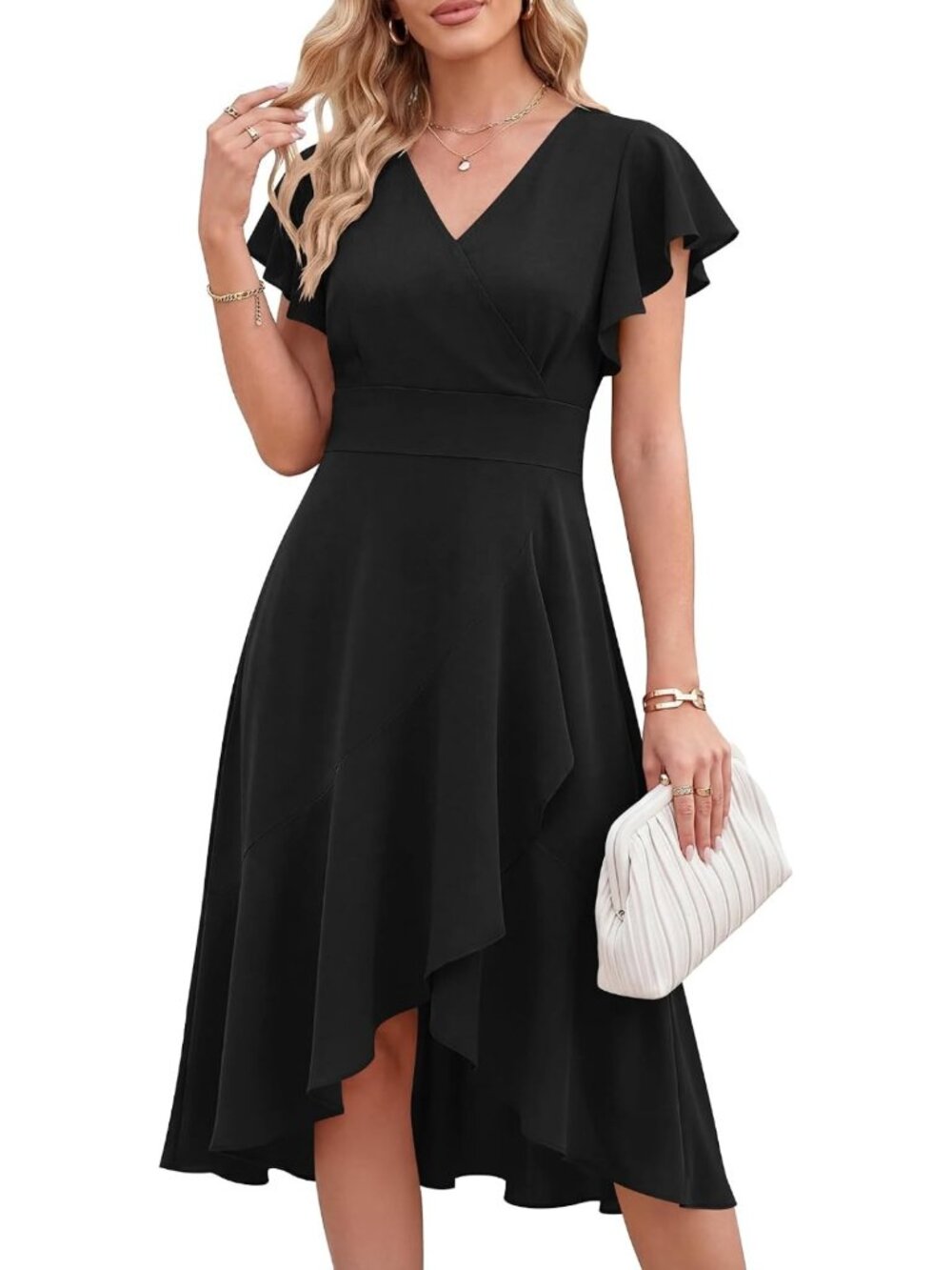 Chic Women's Midi Cocktail Dress - Semi-Formal Wedding Guest, Ruffled A-Line